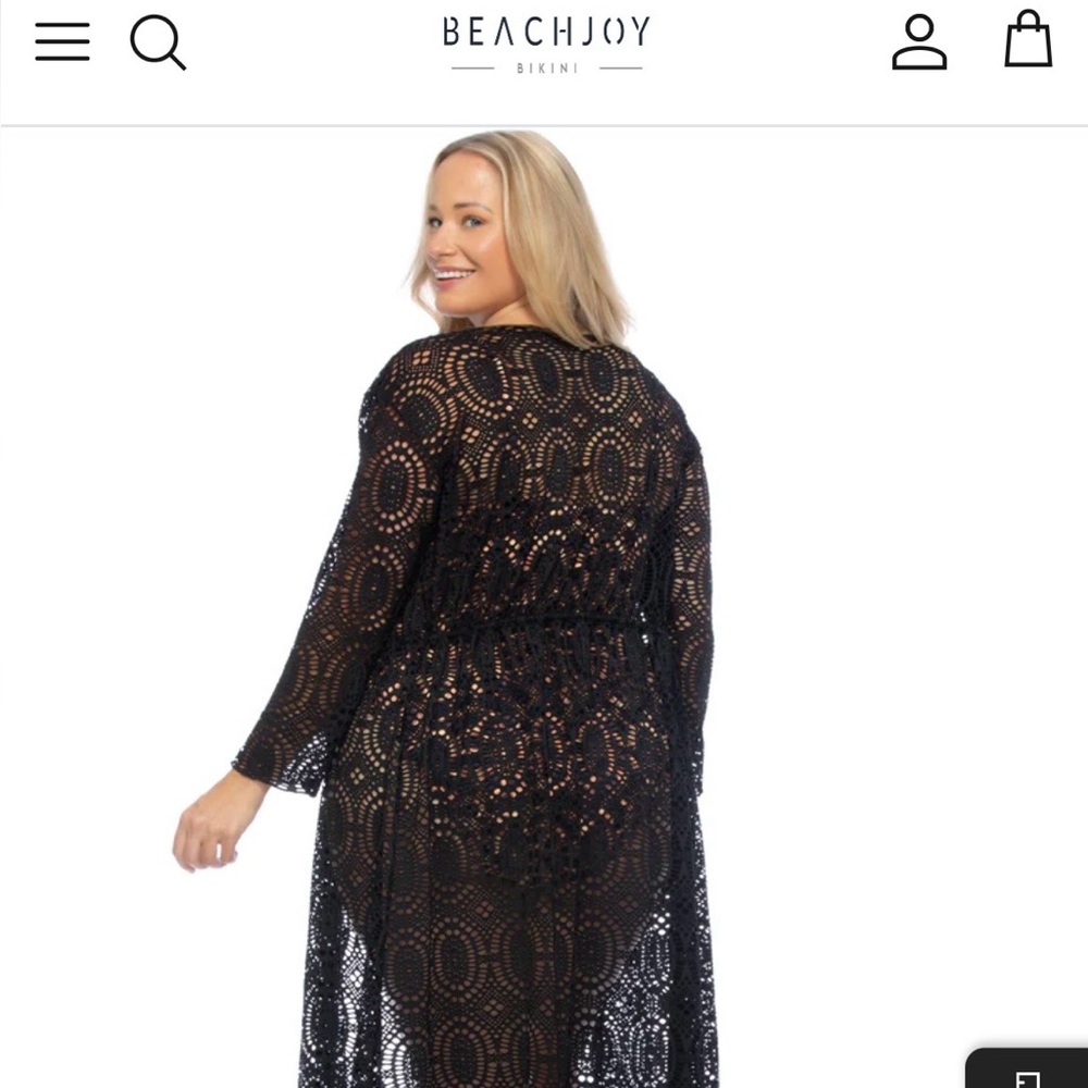 CROCHET FABRIC BLACK LONG SLEEVE KIMONO COVERUP